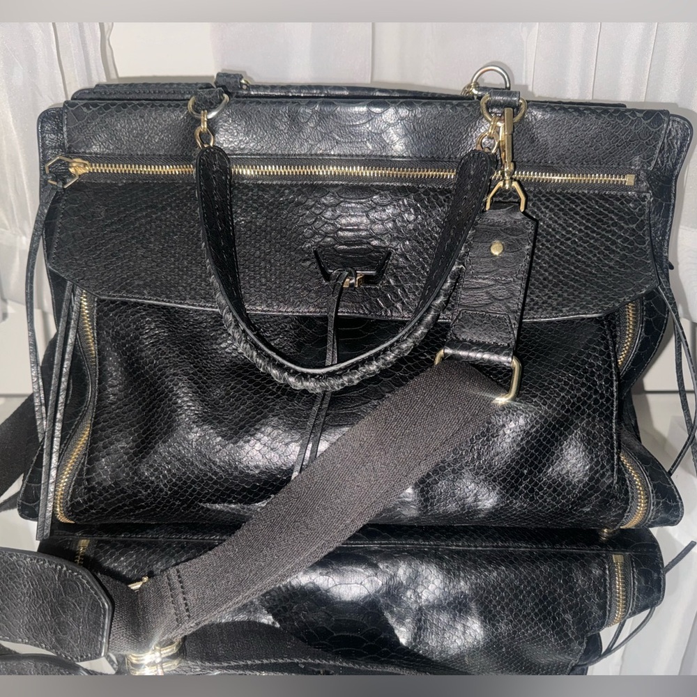 Black snakeskin leather weekender